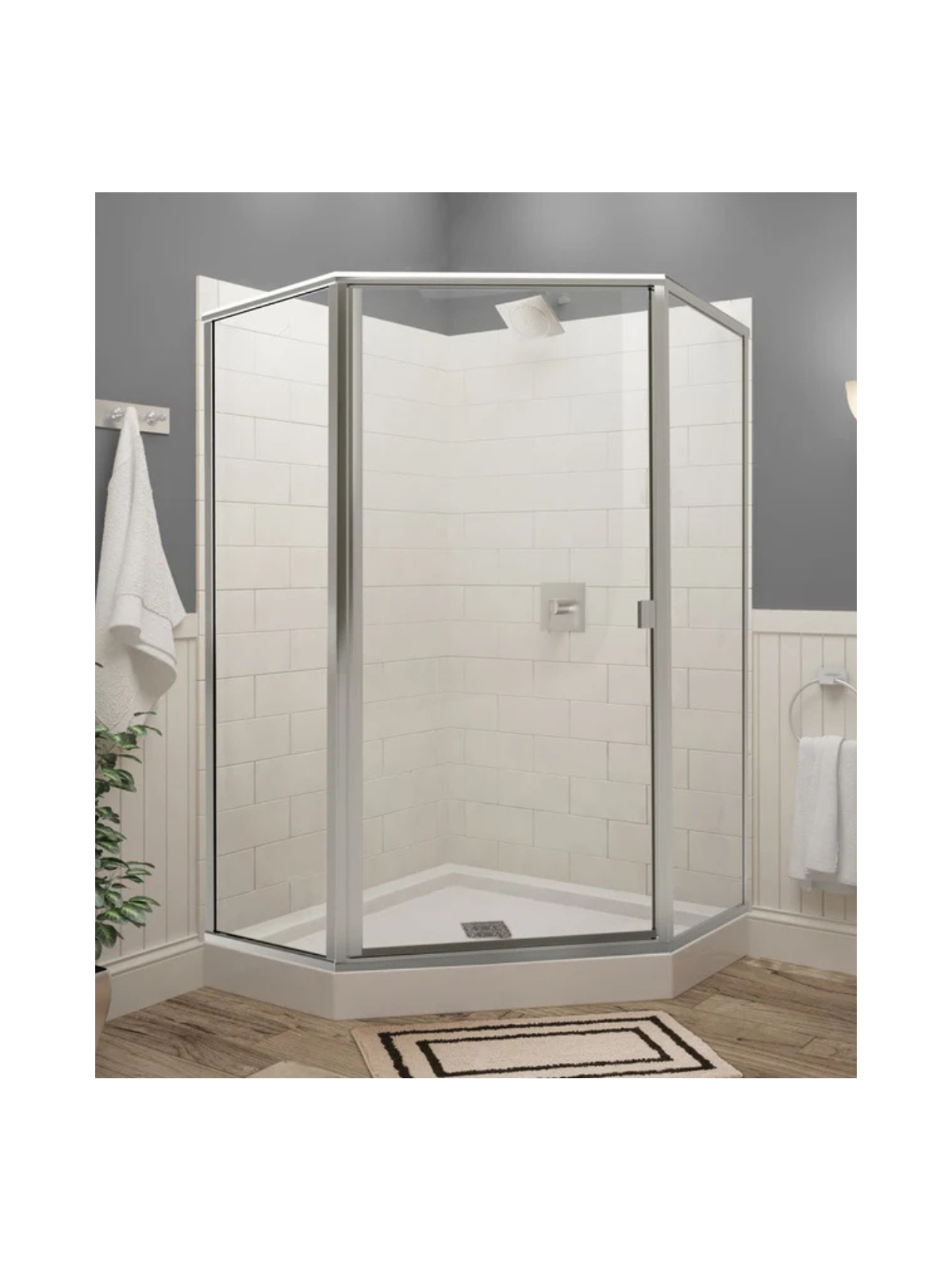 3/16 inch semi-framed neo angle shower door with clear tempered glass corner enclosure