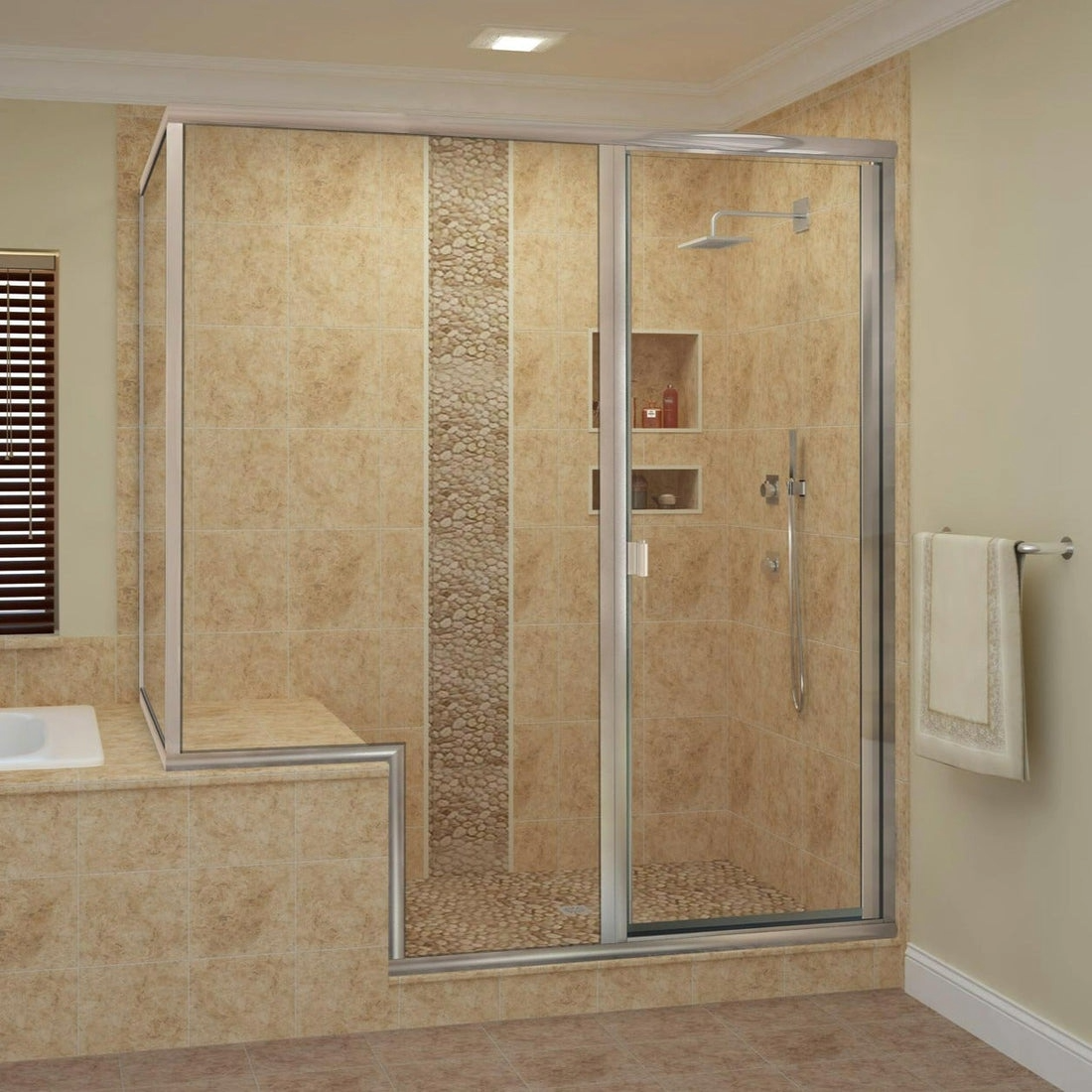 3/16" Semi-Framed Shower Door with Inline Panel and 90 Degree Return