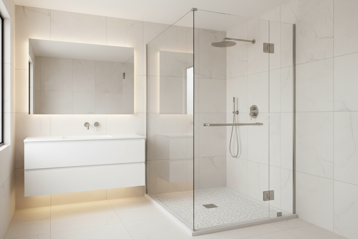 Picture of a Frameless Shower Enclosure in a bathroom