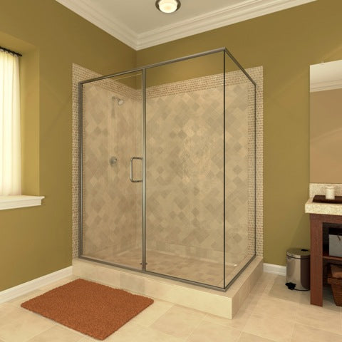 1/4" Semi-Frameless Shower Door with Inline Panel and 90 Degree Return